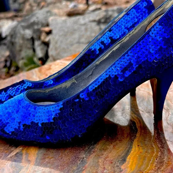 VINTAGE 90s Blue sequin prom heels - Picture 4 of 7